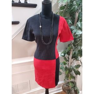 Max Taylor Women's Black & Red Round Neck Short Sleeve Knee Length Dress 11/12